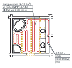 Схема 6. Укладка отопительного контура ванной комнаты второго этажа